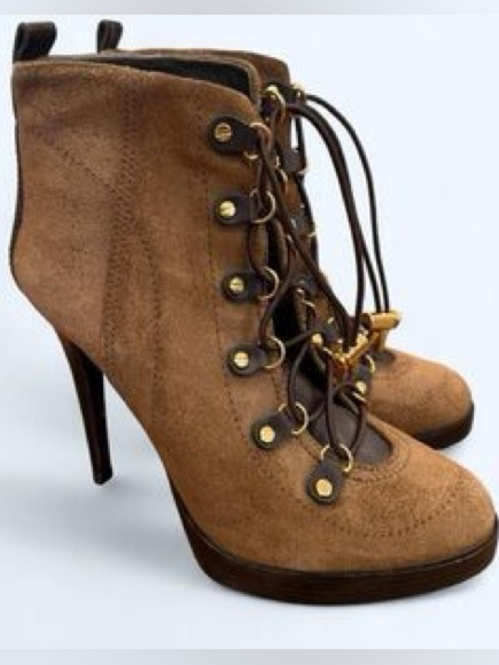 Tory Burch Tan Heeled Lace-Up Boots